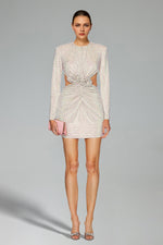 Load image into Gallery viewer, Ella Long Sleeves Flowers Hollow Backless Diamond Mini Dress