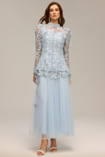 Load image into Gallery viewer, Sabina Long Sleeve Folds Lace Butterfly Top And Skirt Two-Piece Set