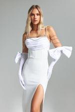 Load image into Gallery viewer, Pola Bow Velvet Diamante Chain Dress