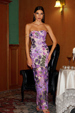 Load image into Gallery viewer, Eugenia Flr Sequins Strapless Mesh Dress - Purple