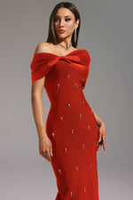 Load image into Gallery viewer, Palez Sleeveless One Shoulder Diamond Bow Bandage Maxi Dress