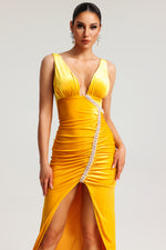 Load image into Gallery viewer, Hakula Diamante Slit Midi Dress