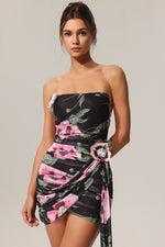 Load image into Gallery viewer, Orli Printed Flowers Streamer Mini Dress