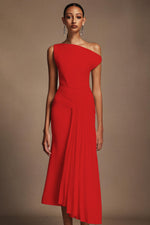 Load image into Gallery viewer, Jillian Oblique Shoulder Sleeveless Folds Midi Dress