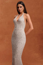 Load image into Gallery viewer, Ibbie Halter Sleeveless V-Neck Diamond Maxi Dress