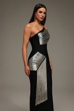 Load image into Gallery viewer, Roanna One Shoulder Sleeveless Tassels Bandage Maxi Dress