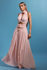 Load image into Gallery viewer, Sharian Sleevess Halter Hollowed out Flowers Maxi Dress