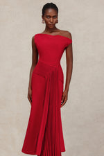 Load image into Gallery viewer, Jillian Oblique Shoulder Sleeveless Folds Midi Dress