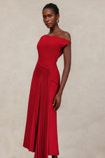 Load image into Gallery viewer, Jillian Oblique Shoulder Sleeveless Folds Midi Dress