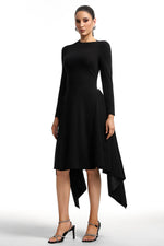 Load image into Gallery viewer, Sylvia Long Sleeves Black Midi Dress