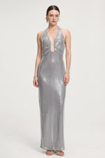 Load image into Gallery viewer, Sequined Halter V-neck Maxi Dress