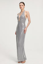 Load image into Gallery viewer, Sequined Halter V-neck Maxi Dress