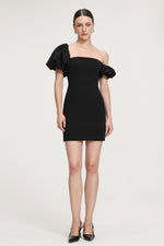 Load image into Gallery viewer, Asymmetric Puff - Sleeve Crepe Mini Dress