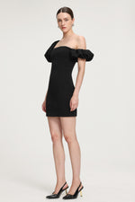 Load image into Gallery viewer, Asymmetric Puff - Sleeve Crepe Mini Dress
