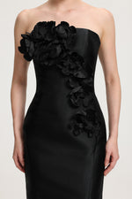 Load image into Gallery viewer, 3D Floral - Embellished Strapless Satin Mermaid Maxi Dress