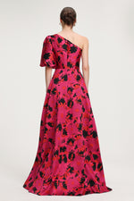 Load image into Gallery viewer, Floral-Printed One-Shoulder Satin Maxi Dress