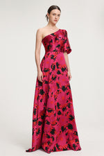 Load image into Gallery viewer, Floral-Printed One-Shoulder Satin Maxi Dress