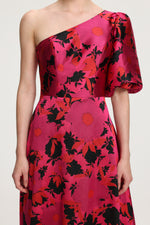 Load image into Gallery viewer, Floral-Printed One-Shoulder Satin Maxi Dress