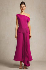 Load image into Gallery viewer, Paulina Oblique Shoulder Sleeveless Folds RosePink Midi Dress