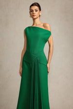 Load image into Gallery viewer, Paulina Oblique Shoulder Sleeveless Folds Green Midi Dress