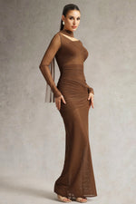 Load image into Gallery viewer, Zimino Long Sleeve Ruched Tulle Maxi Dress