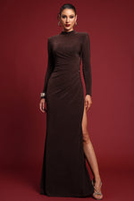 Load image into Gallery viewer, Ivy Elegant Contour Long Sleeve Gathered Knit Maxi Dress