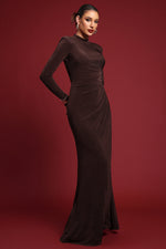 Load image into Gallery viewer, Ivy Elegant Contour Long Sleeve Gathered Knit Maxi Dress