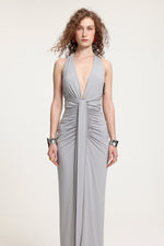 Load image into Gallery viewer, Plunge Neck Ruched Holder Maxi Dress