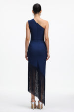 Load image into Gallery viewer, Fanya Elegant Contour One Shoulder Rhinestone Fringe Maxi Dress
