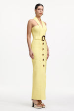 Load image into Gallery viewer, Lanla Chic Contour Halter Metal Buckle Bandage Maxi Dress