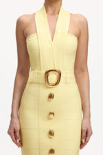 Load image into Gallery viewer, Lanla Chic Contour Halter Metal Buckle Bandage Maxi Dress