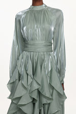Load image into Gallery viewer, Grasa Elegant Flowy Long Sleeve Pleated Ruffle Maxi Dress