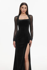 Load image into Gallery viewer, Rae Elegant Contour Long Sleeve High Slit Velvet Maxi Dress