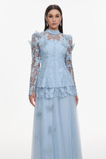 Load image into Gallery viewer, Sabina Long Sleeve Folds Lace Butterfly Top And Skirt Two-Piece Set