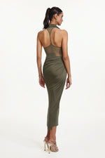 Load image into Gallery viewer, Klaria Chic Contour Cowl Neck Sleeveless Ruched Knit Maxi Dress