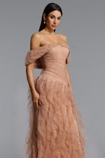 Load image into Gallery viewer, Revie Elegant Flowy Off Shoulder Ruffle Tulle Maxi Dress