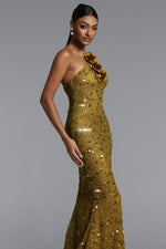 Load image into Gallery viewer, Liza Elegant Contour Halter Floral Sequin Maxi Dress