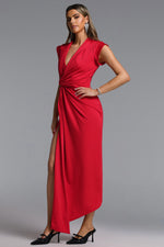 Load image into Gallery viewer, Elin Chic Contour V Neck Twisted High Slit Knit Maxi Dress