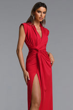 Load image into Gallery viewer, Elin Chic Contour V Neck Twisted High Slit Knit Maxi Dress