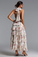 Load image into Gallery viewer, Silas Romantic Flowy Halter Deep V Tiered Ruffle Floral Print Maxi Dress