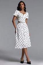 Load image into Gallery viewer, Islay Resort Flowy Puff Sleeve Polka Dot Ruched Woven Top and Skirt Two Piece Set