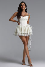 Load image into Gallery viewer, Natasha Chic Tailored Sleeveless Boning Ruffle Polka Dot Mesh Mini Dress