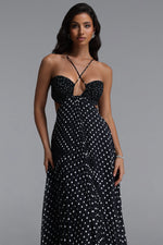Load image into Gallery viewer, Loka Resort Flowy Sleeveless Cut Out Pleated Polka Dot Woven Maxi Dress