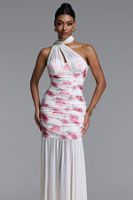 Load image into Gallery viewer, Margarete Romantic Contour Halter Ruched Floral Print Mesh Maxi Dress