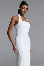Load image into Gallery viewer, Fredrika Elegant Tailored Halter Buttoned Woven Maxi Dress