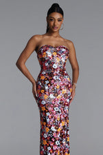 Load image into Gallery viewer, Livia Chic Contour Strapless Sequin Floral Maxi Dress