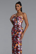 Load image into Gallery viewer, Livia Chic Contour Strapless Sequin Floral Maxi Dress