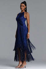 Load image into Gallery viewer, Sahara Chic Contour Halter Fringe Bandage Maxi Dress