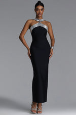 Load image into Gallery viewer, Riza Chic Contour Halter Rhinestone Bandage Maxi Dress