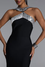 Load image into Gallery viewer, Riza Chic Contour Halter Rhinestone Bandage Maxi Dress